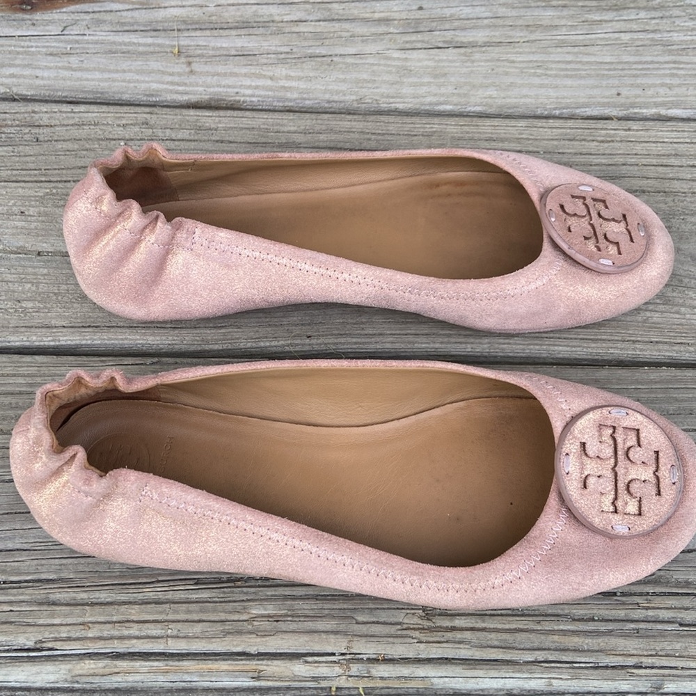 Tory Burch Minnie Travel Ballet Flats in Rose Gold Suede Women's Size 9 - Picture 3 of 10